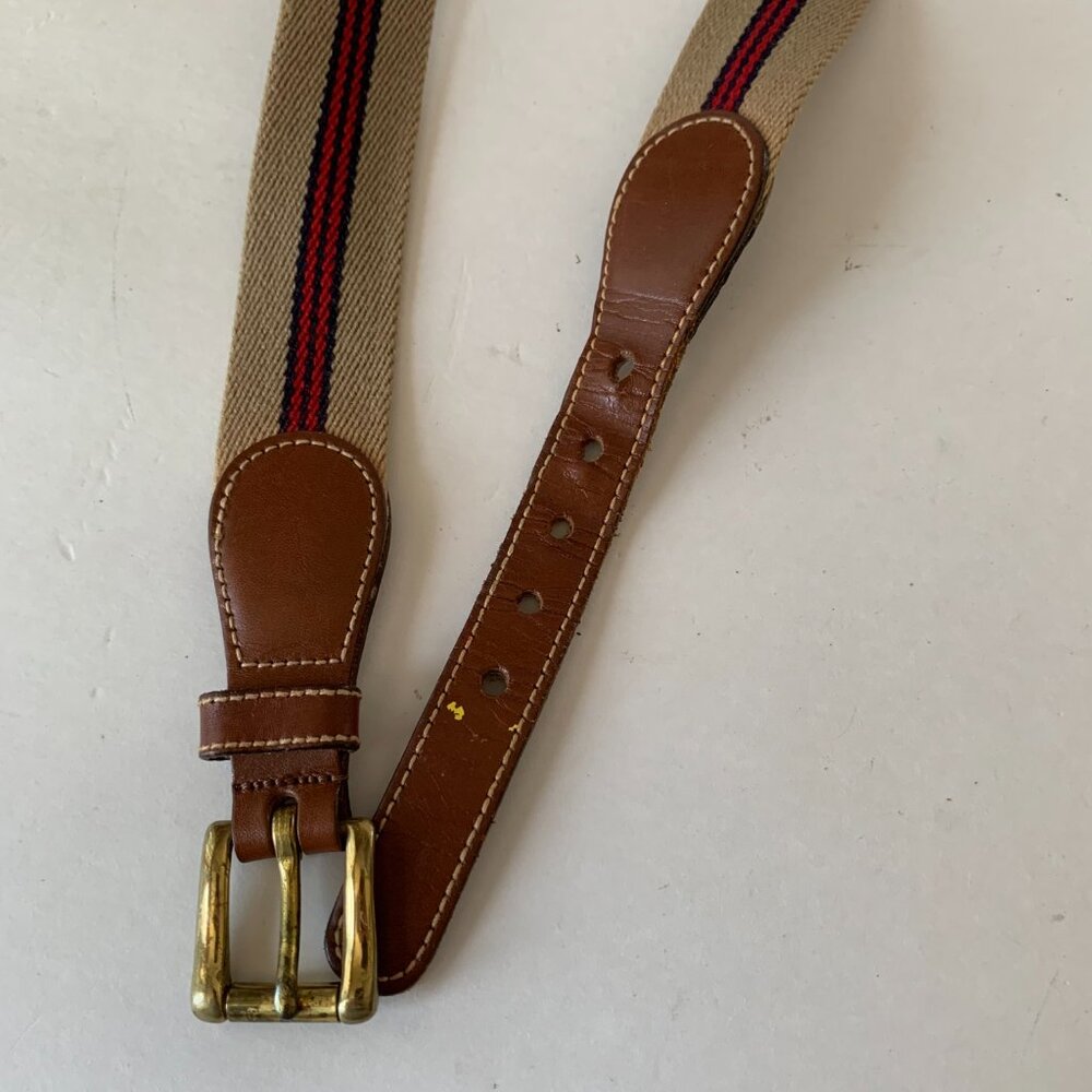 Dooney & Bourke Belt Mens Size 42 Brown Leather Tan Wool Made USA Golf Casual - Picture 4 of 7